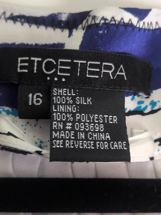 Etcetera White and Navy Printed Round Neck Sleeveless Silk Blouse - Picture 2 of 7